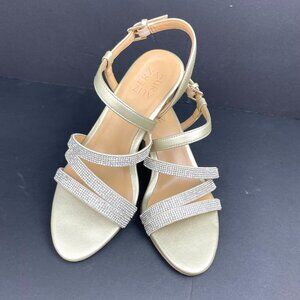 Naturalizer Bridget 4 Gold Dress Sandals Block Heel Rhinestone Straps Size 6.5M